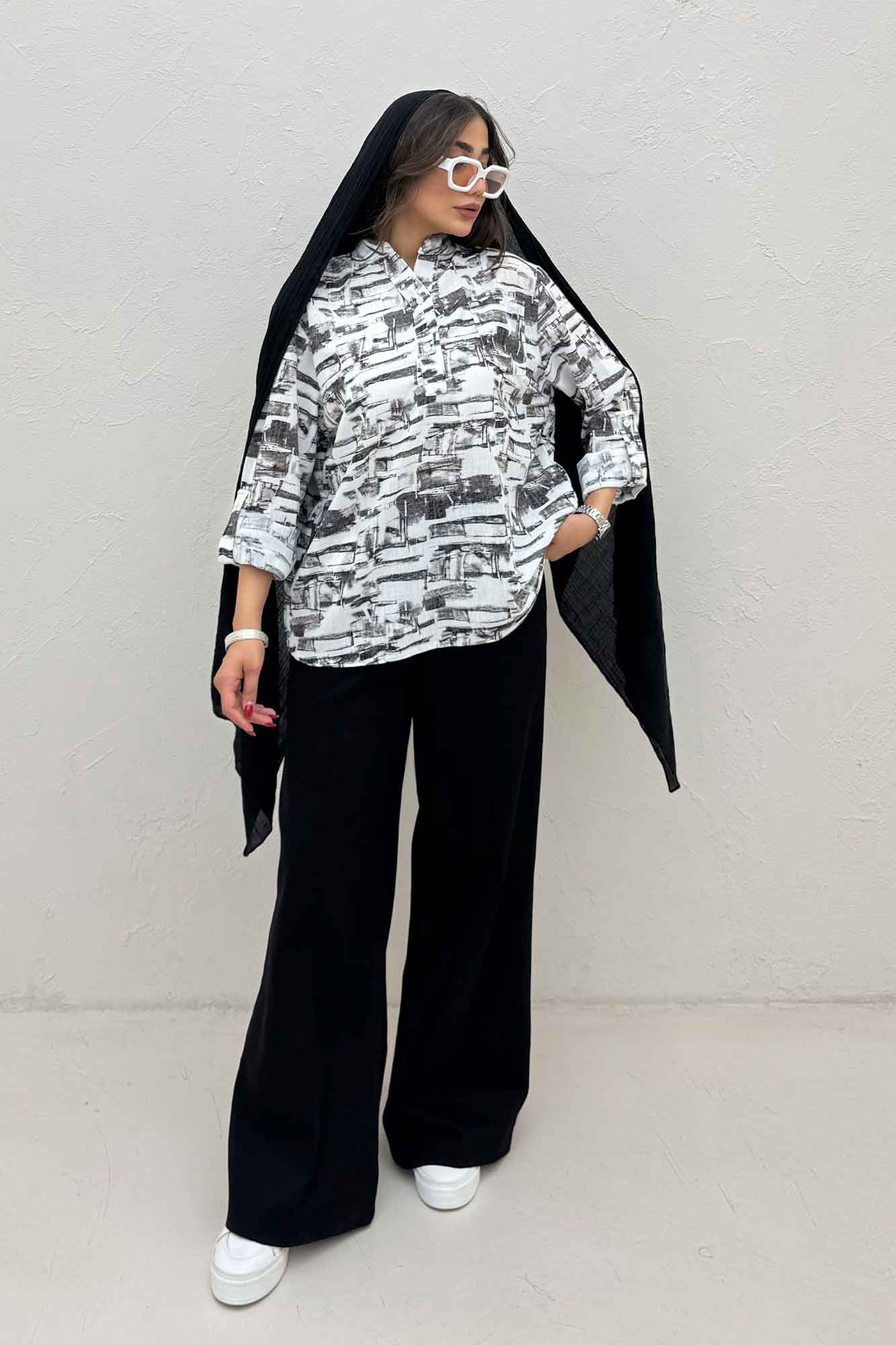 بلوز یقه بلیطی لینن اسلپ کد 3