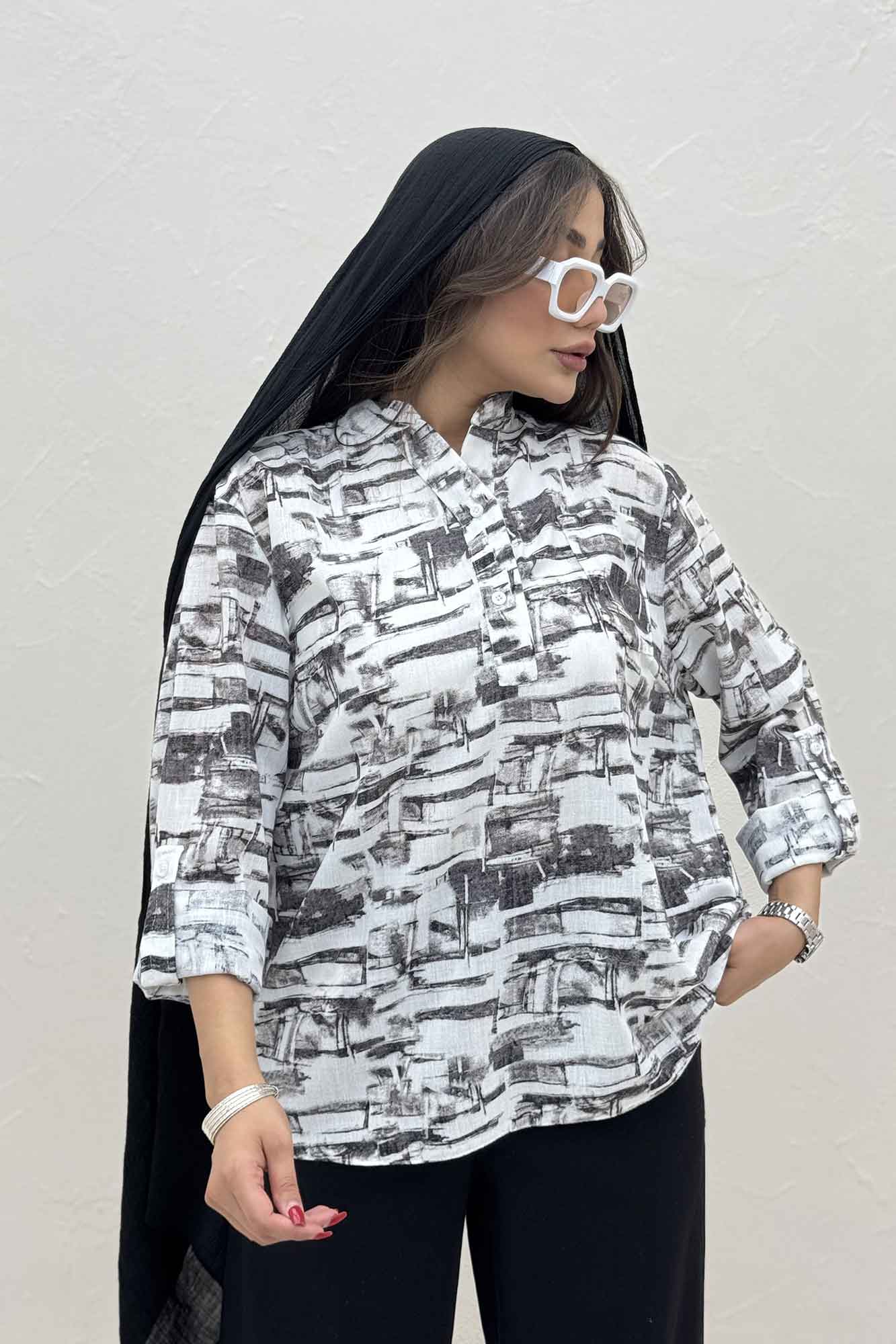 بلوز یقه بلیطی لینن اسلپ کد 3