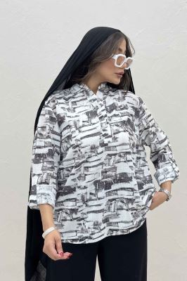 بلوز یقه بلیطی لینن اسلپ کد 3