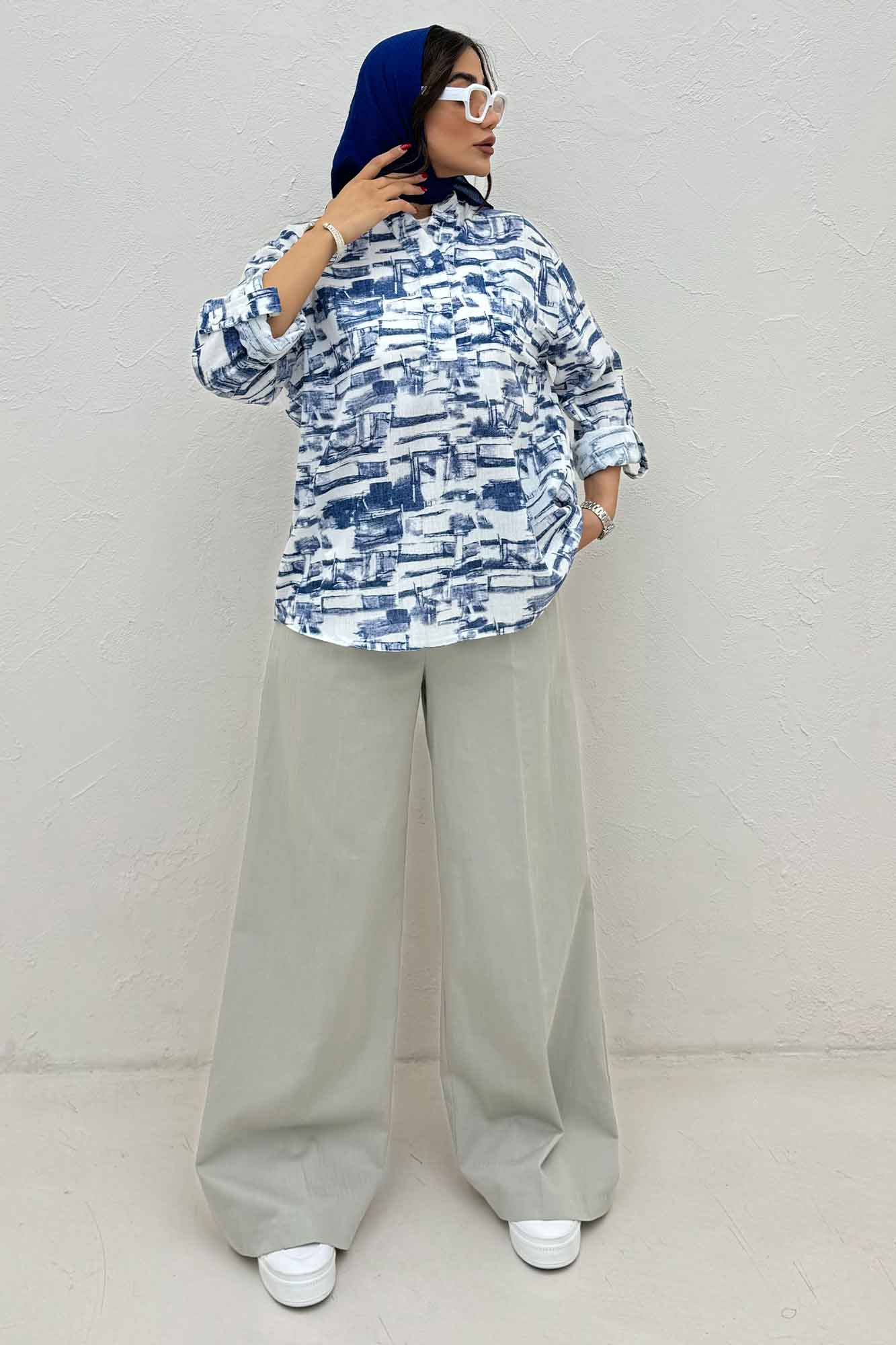 بلوز یقه بلیطی لینن اسلپ کد 3