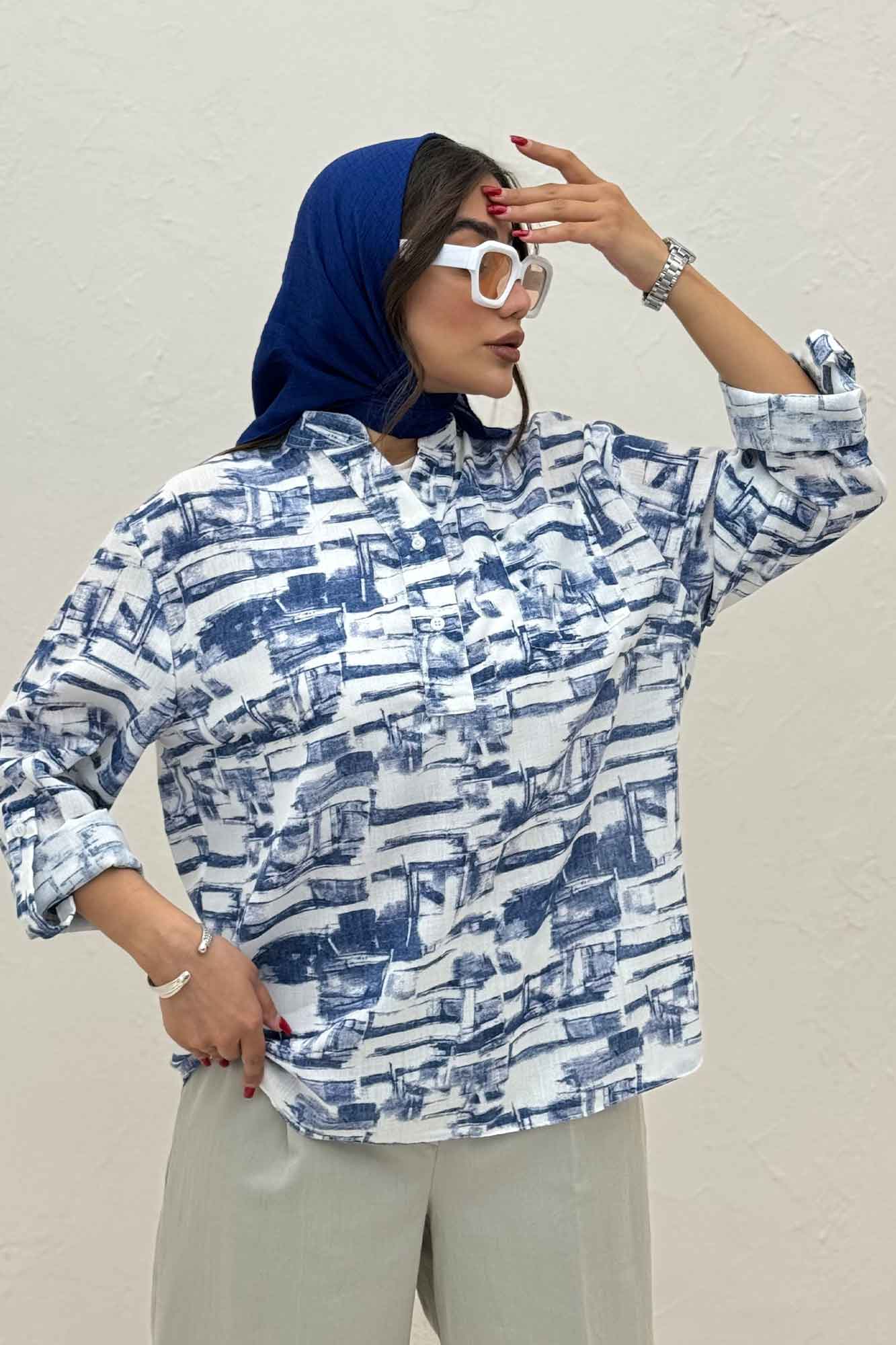 بلوز یقه بلیطی لینن اسلپ کد 3