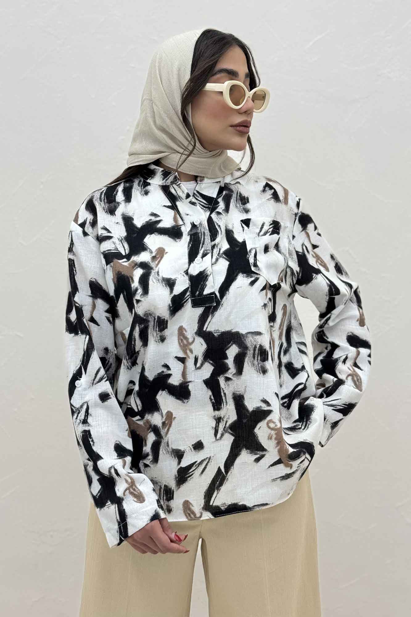 بلوز یقه بلیطی لینن اسلپ کد 4