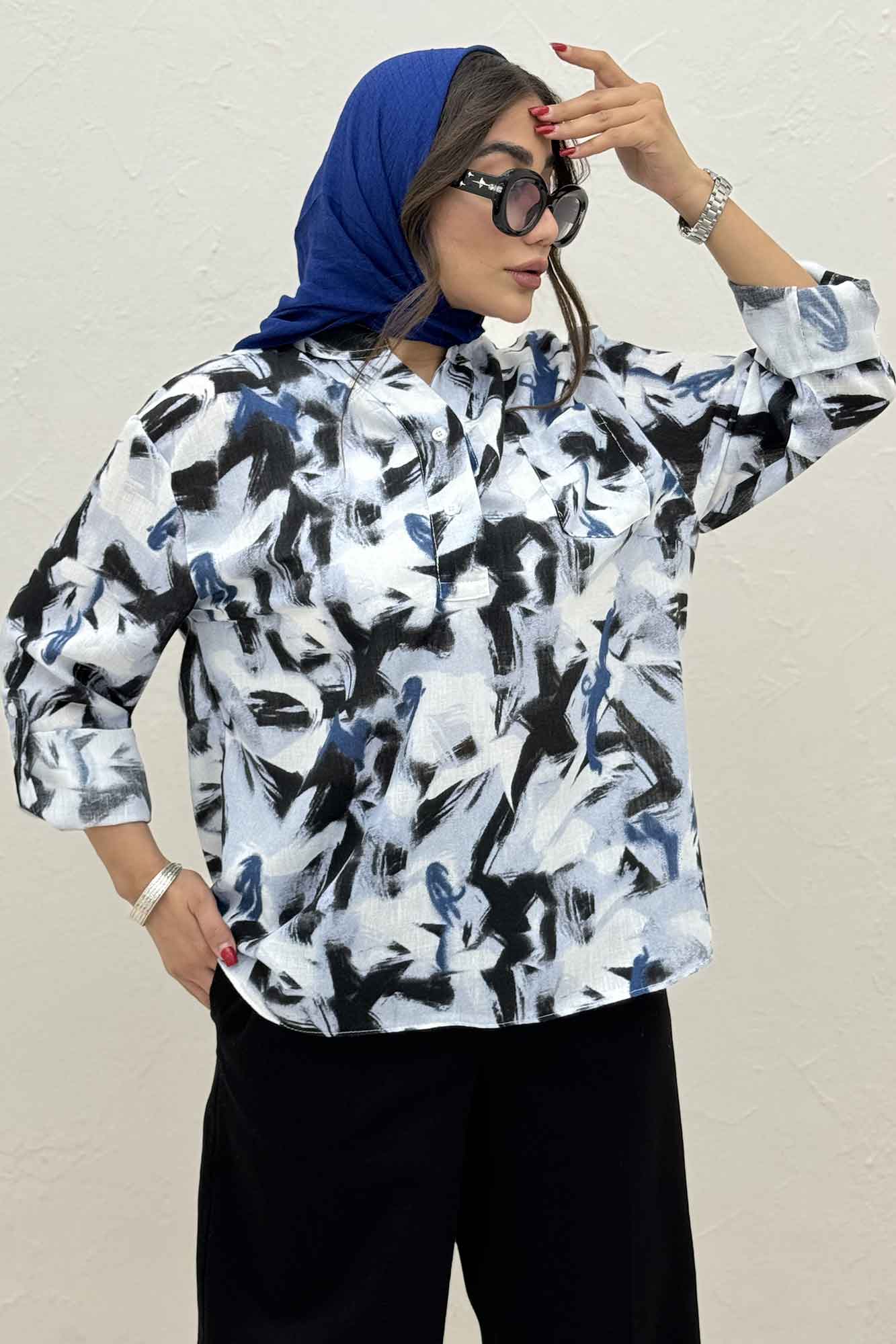 بلوز یقه بلیطی لینن اسلپ کد 4