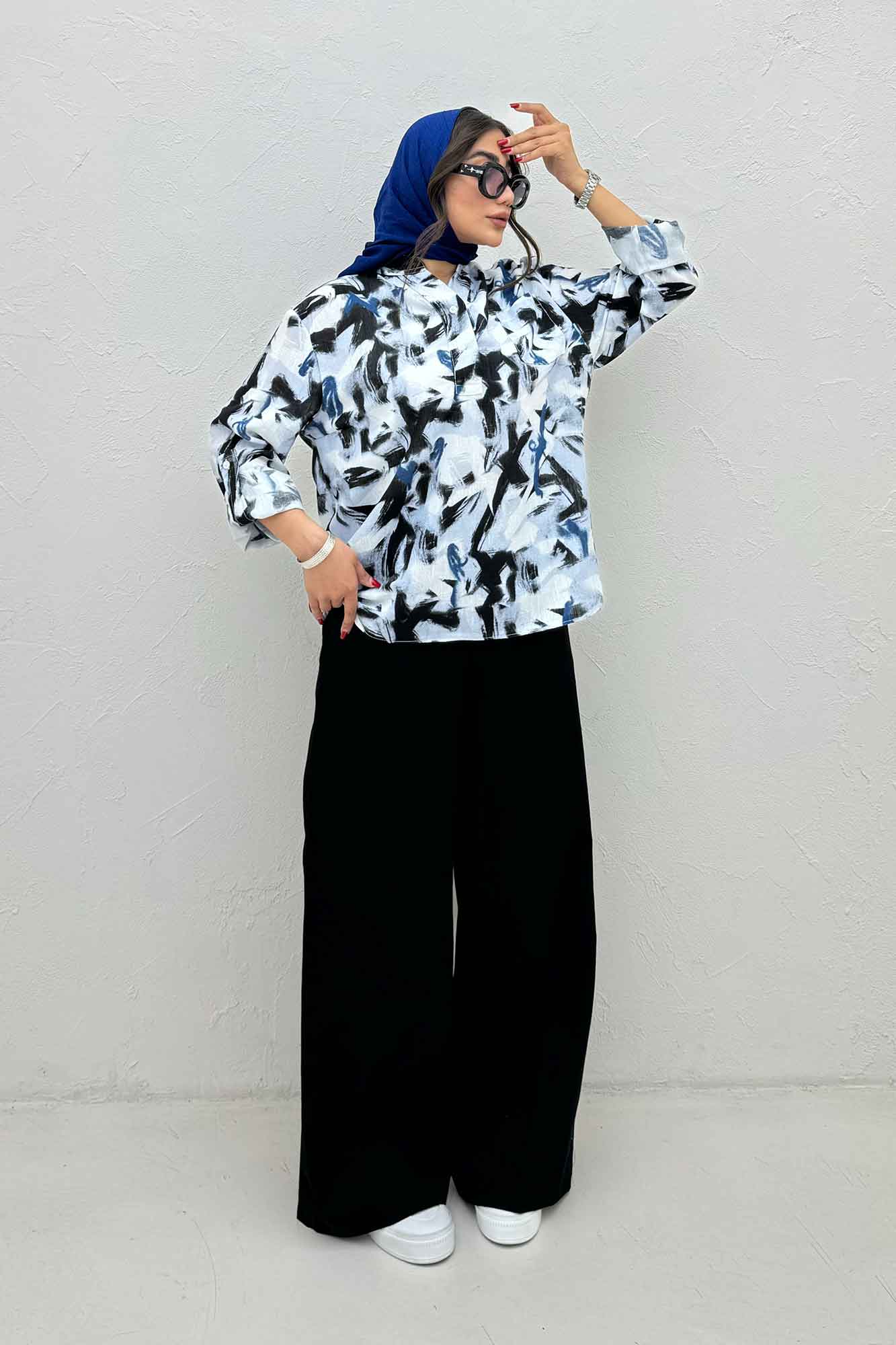 بلوز یقه بلیطی لینن اسلپ کد 4