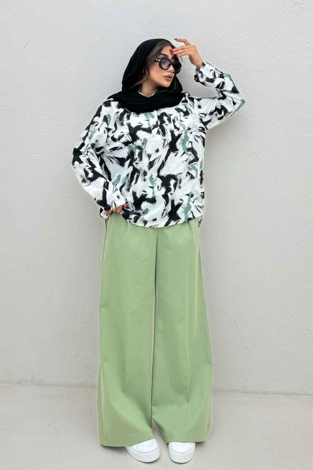 بلوز یقه بلیطی لینن اسلپ کد 4