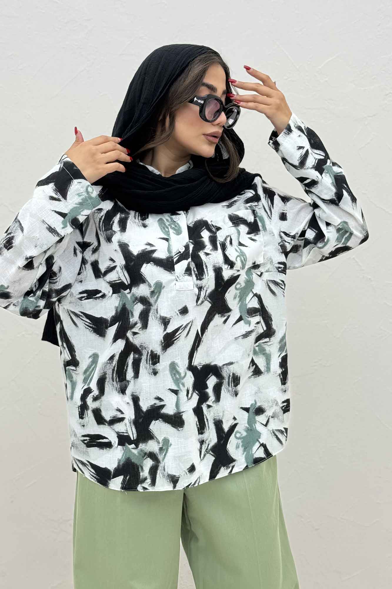 بلوز یقه بلیطی لینن اسلپ کد 4