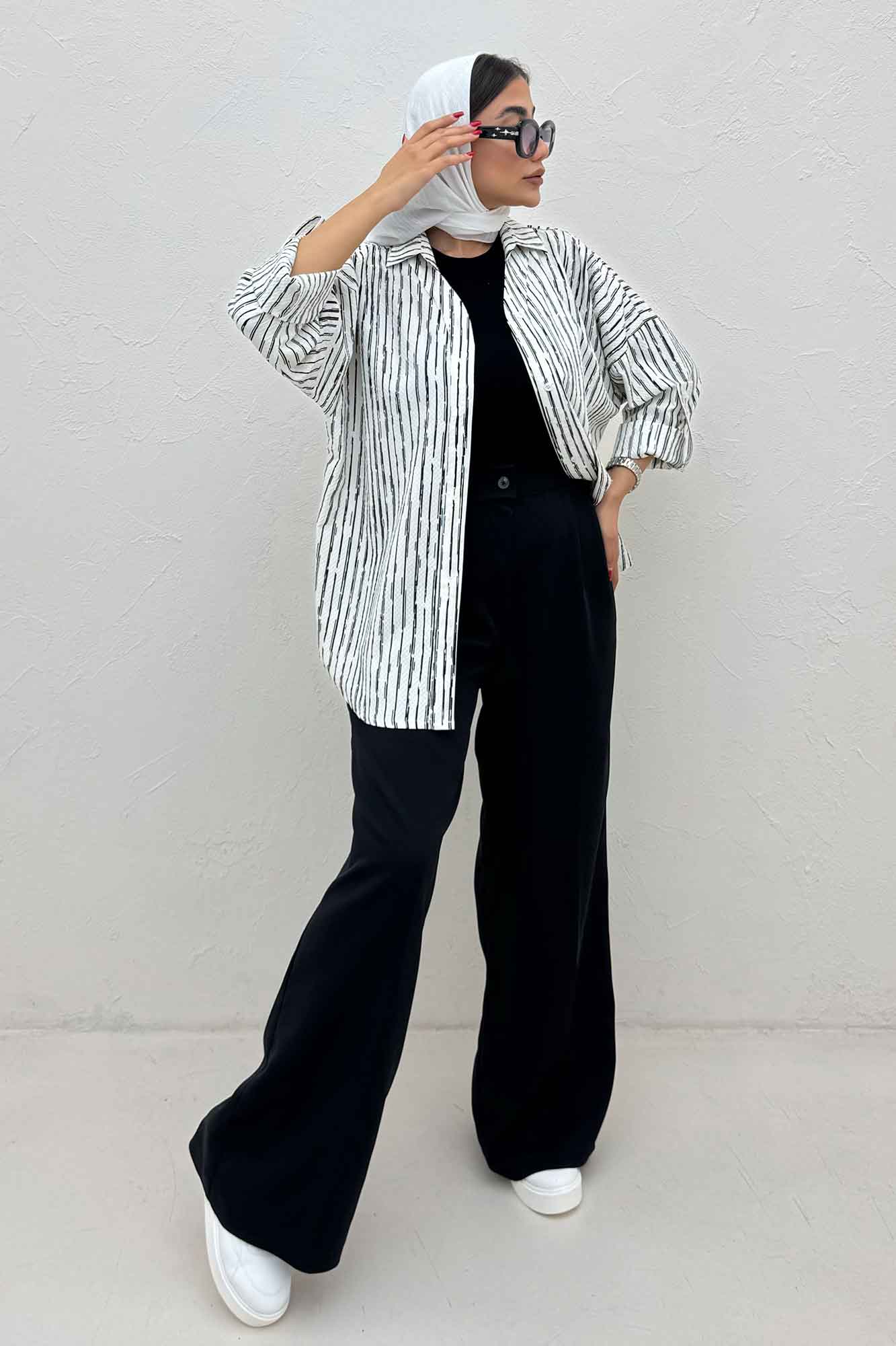 مانتو راه راه زارا یقه آبشاری