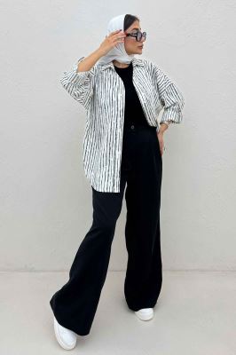 مانتو راه راه زارا یقه آبشاری