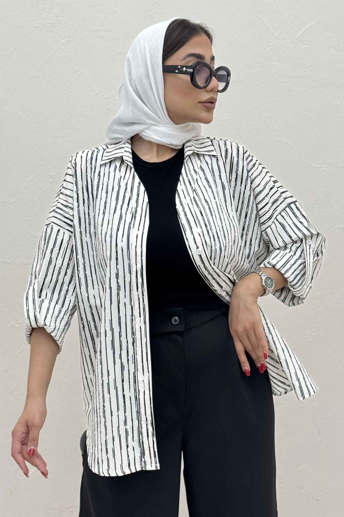 مانتو راه راه زارا یقه آبشاری