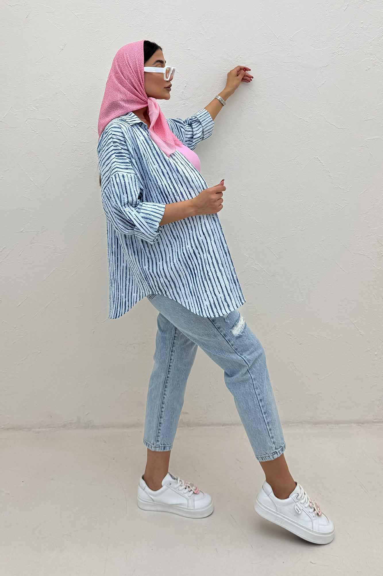 مانتو راه راه زارا یقه آبشاری