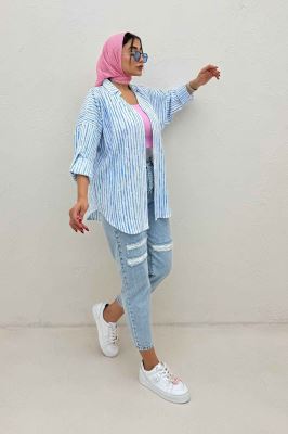 مانتو راه راه زارا یقه آبشاری