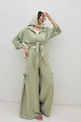 ست شومیز گره ای و شلوار شانتون capry