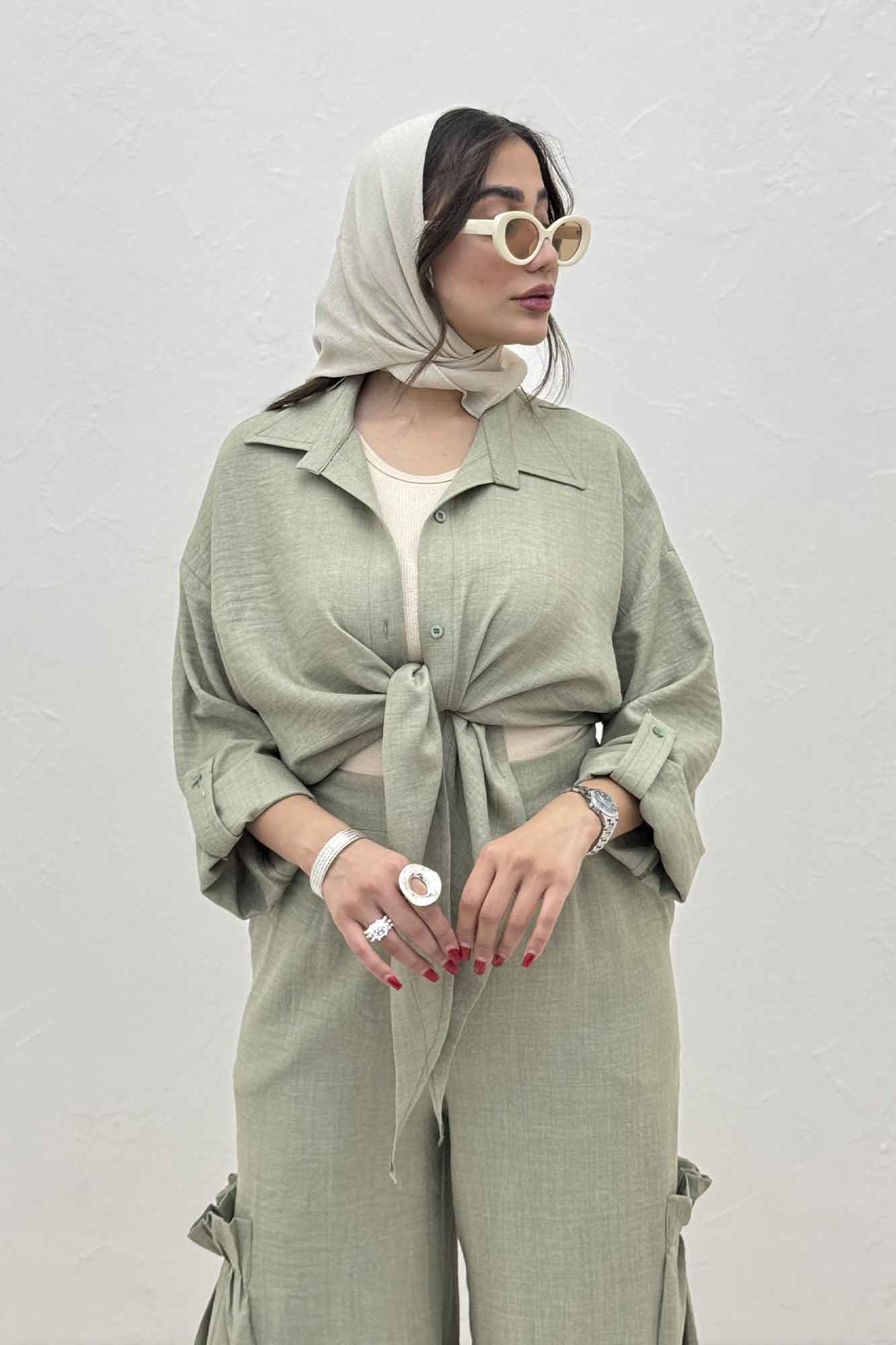 ست شومیز گره ای و شلوار شانتون capry