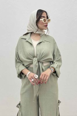 ست شومیز گره ای و شلوار شانتون capry