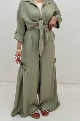 ست شومیز گره ای و شلوار شانتون capry