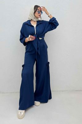 ست شومیز گره ای و شلوار شانتون capry