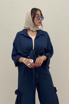 ست شومیز گره ای و شلوار شانتون capry