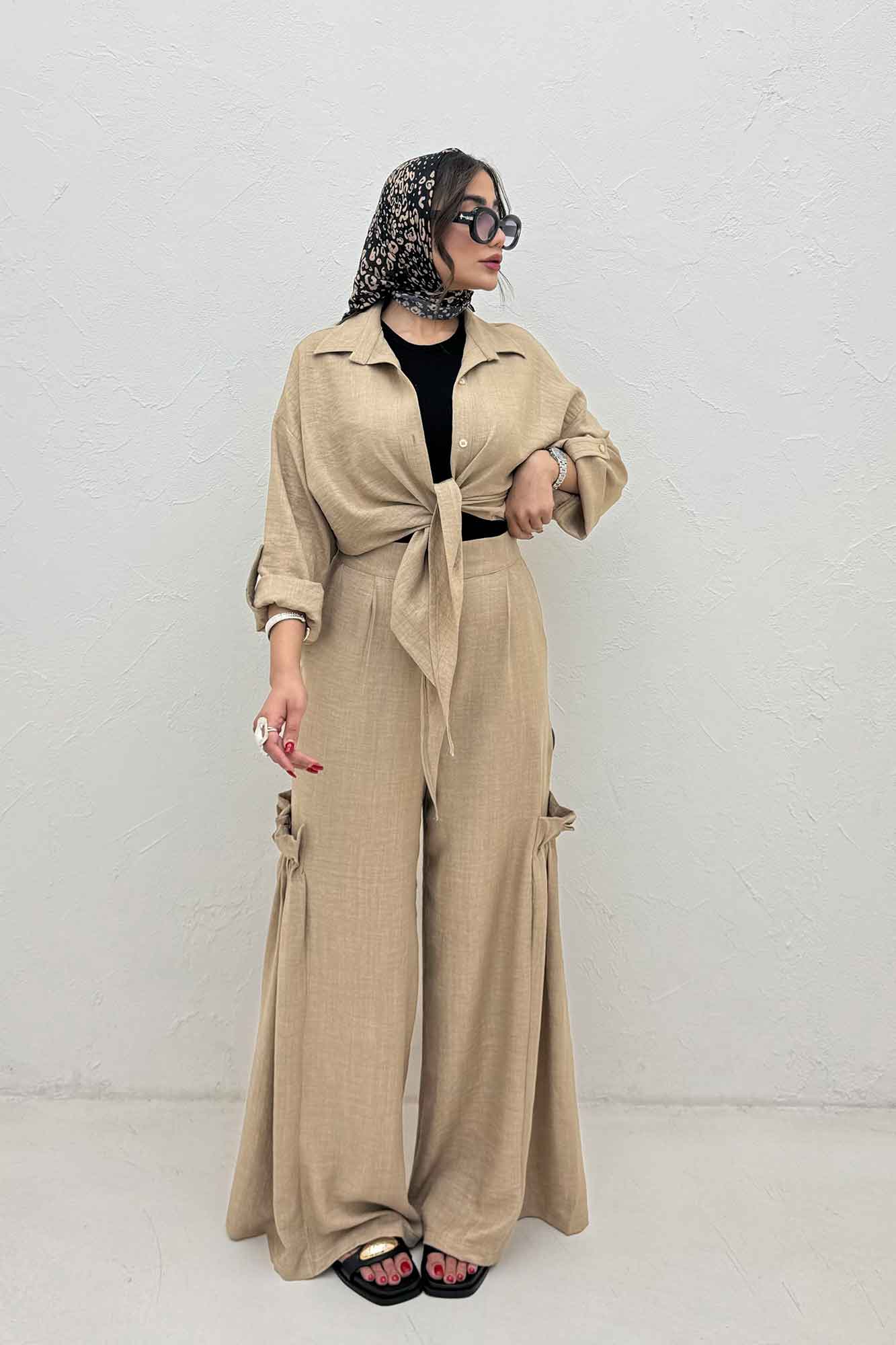 ست شومیز گره ای و شلوار شانتون capry