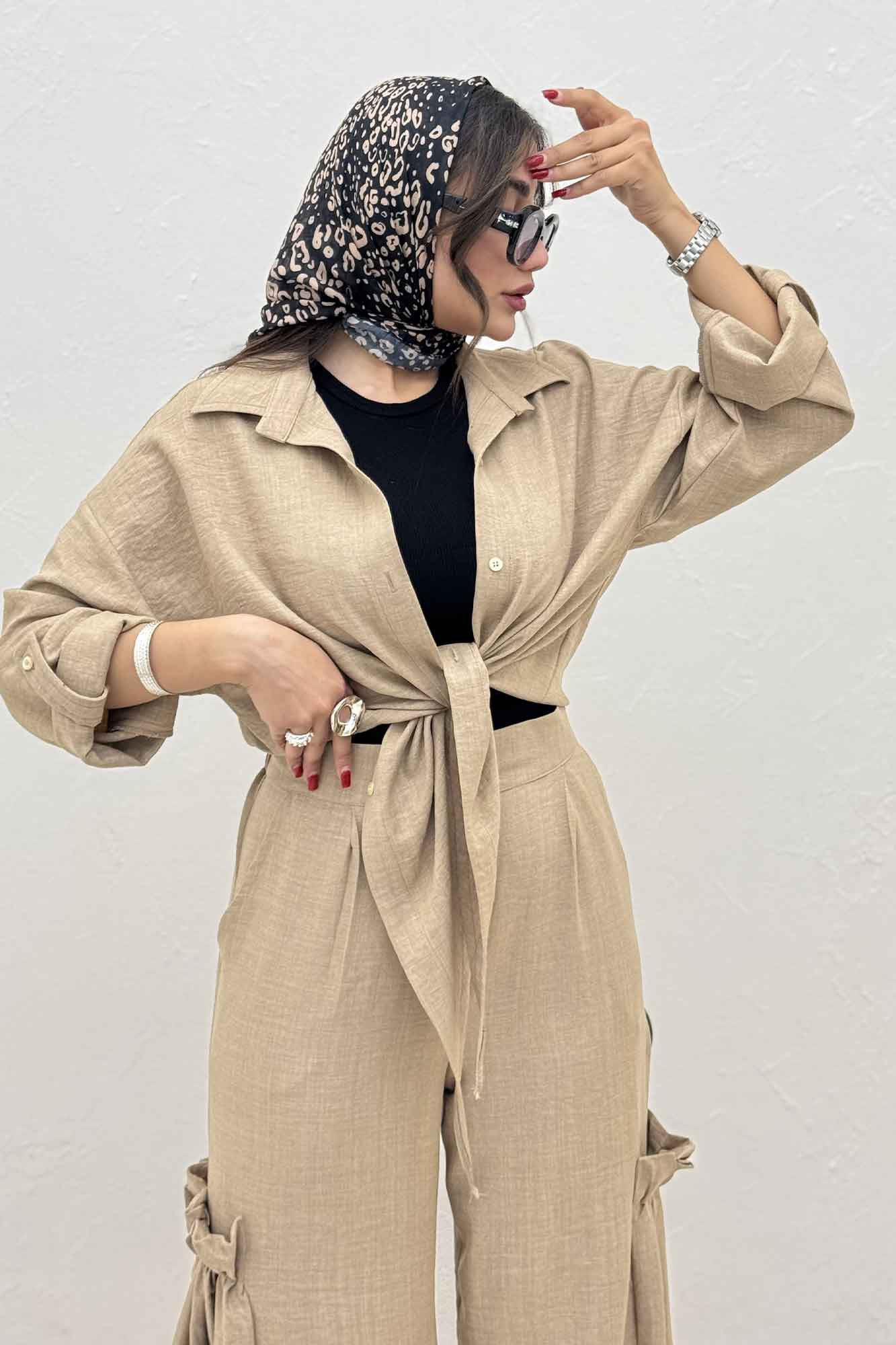 ست شومیز گره ای و شلوار شانتون capry