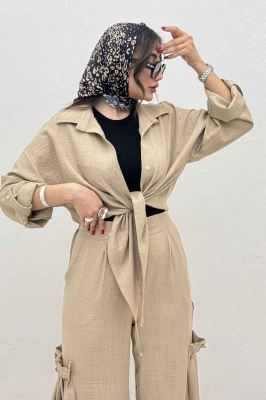 ست شومیز گره ای و شلوار شانتون capry