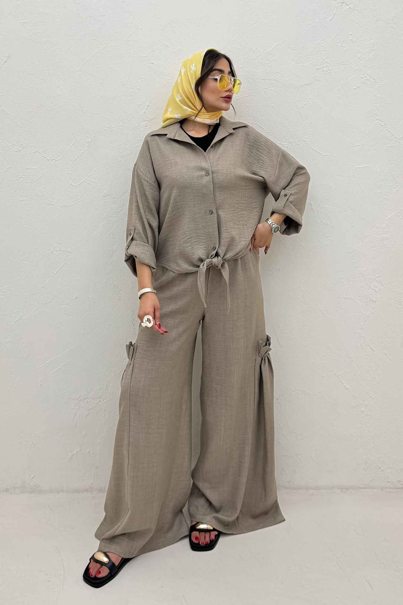 ست شومیز گره ای و شلوار شانتون capry