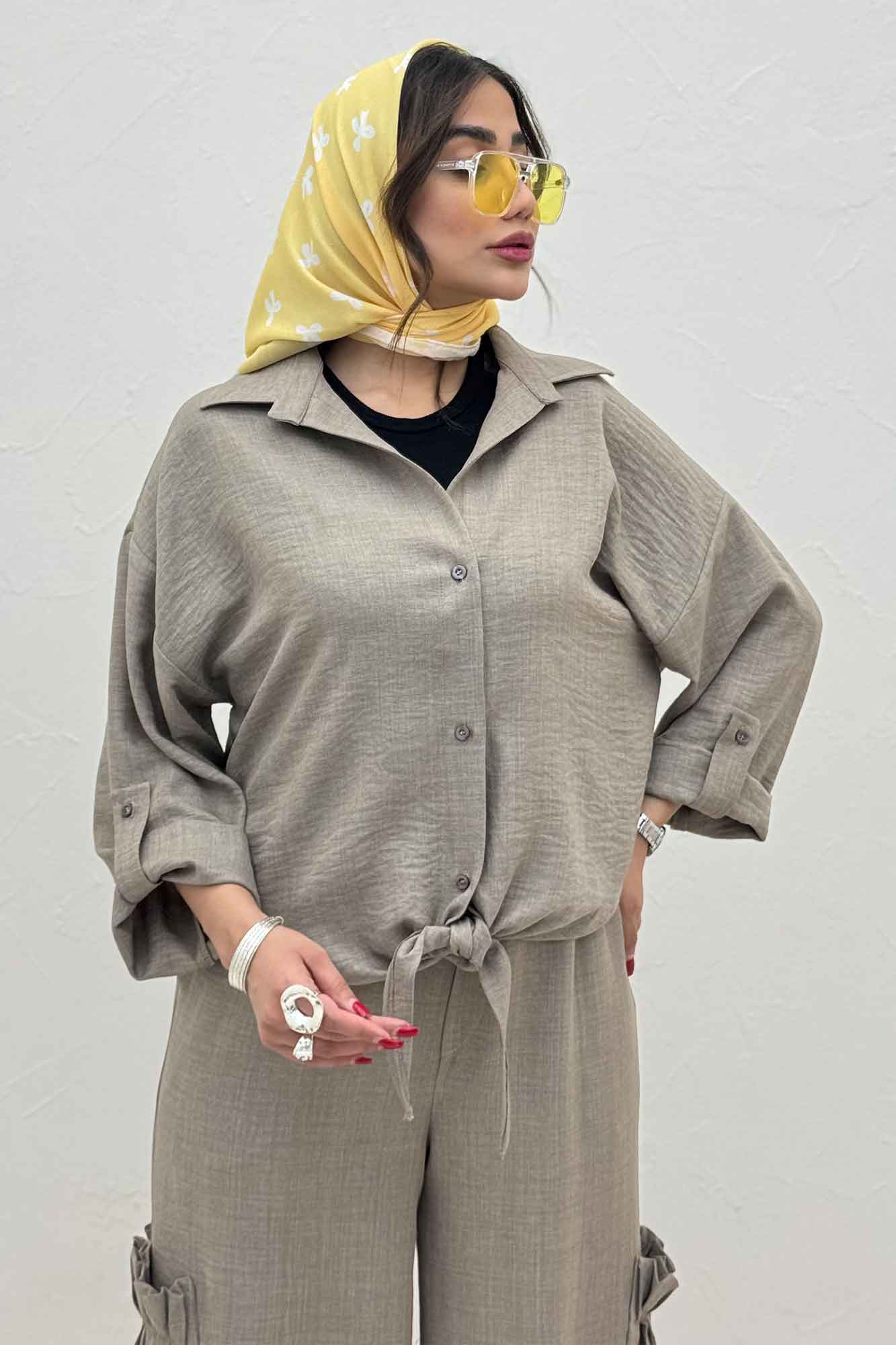 ست شومیز گره ای و شلوار شانتون capry