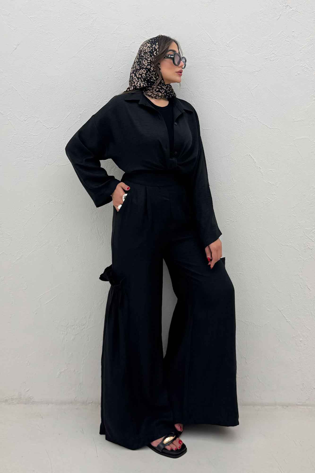 ست شومیز گره ای و شلوار شانتون capry