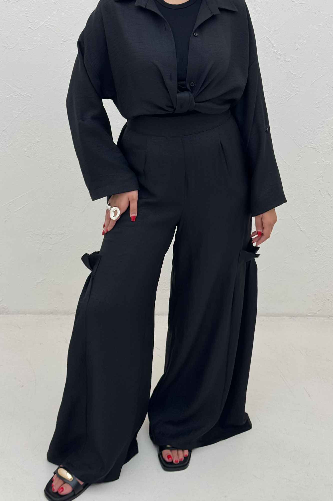 ست شومیز گره ای و شلوار شانتون capry