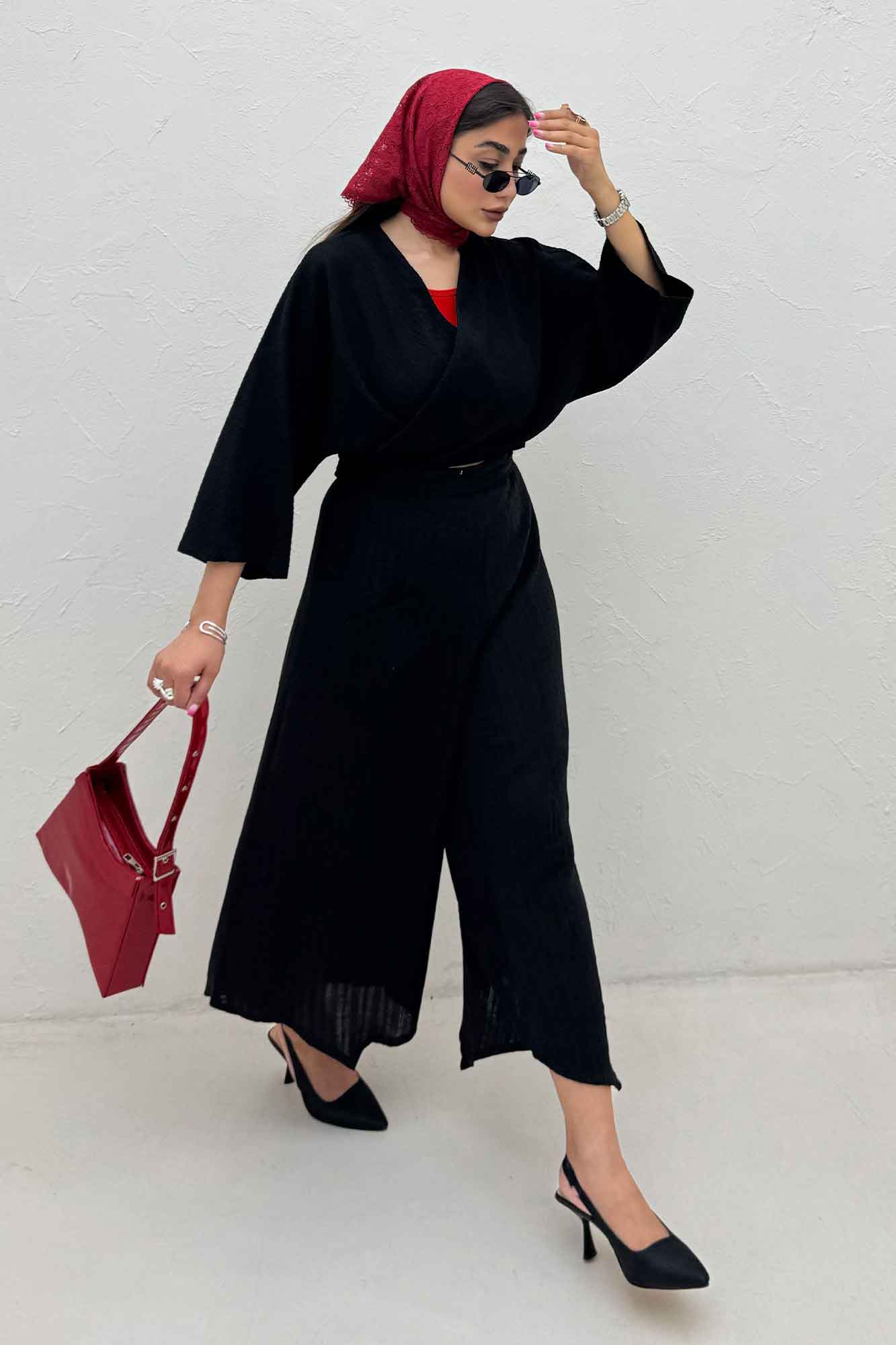 بلوز نیم تنه پایین گره پفکی 