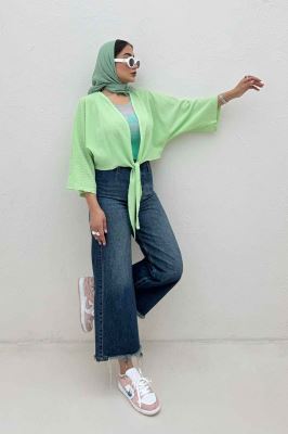 بلوز نیم تنه پایین گره پفکی 