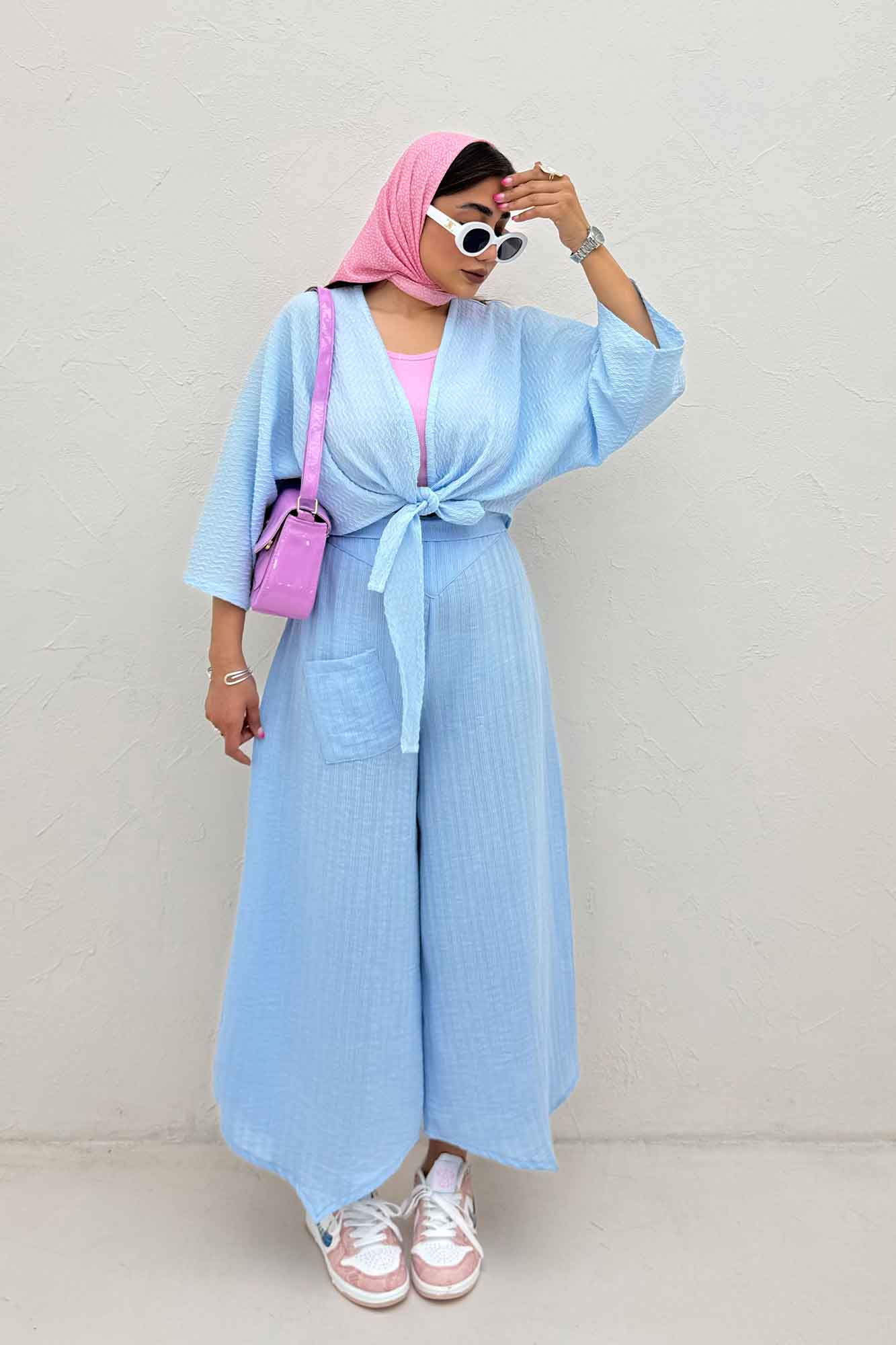 بلوز نیم تنه پایین گره پفکی 