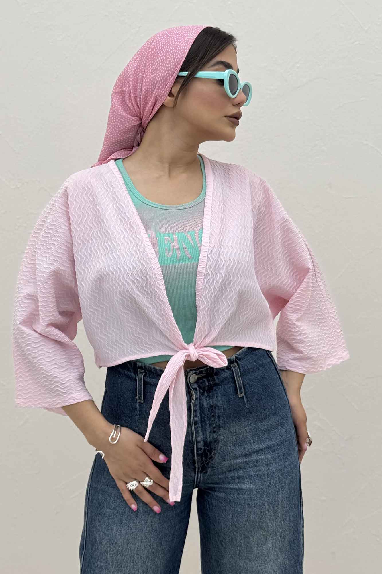 بلوز نیم تنه پایین گره پفکی 