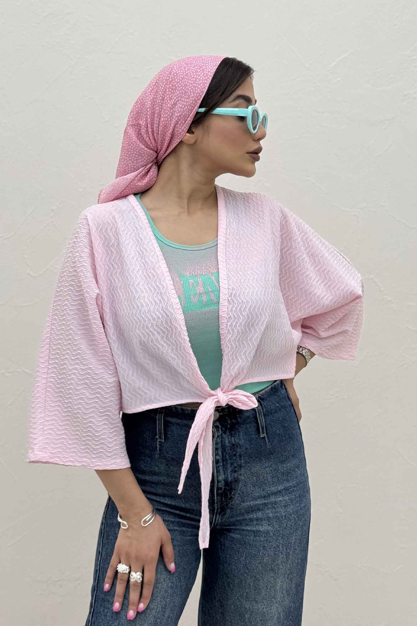 بلوز نیم تنه پایین گره پفکی 