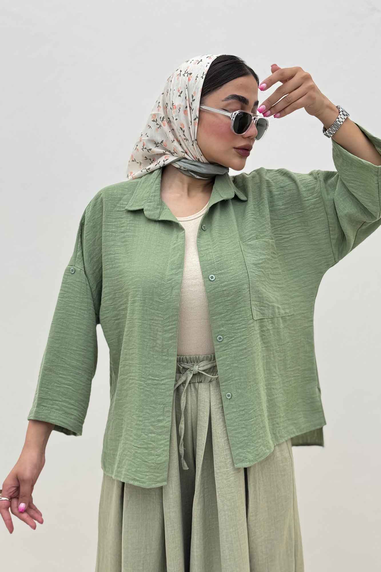 شومیز لینن زارا بغل چاک پاگن دار