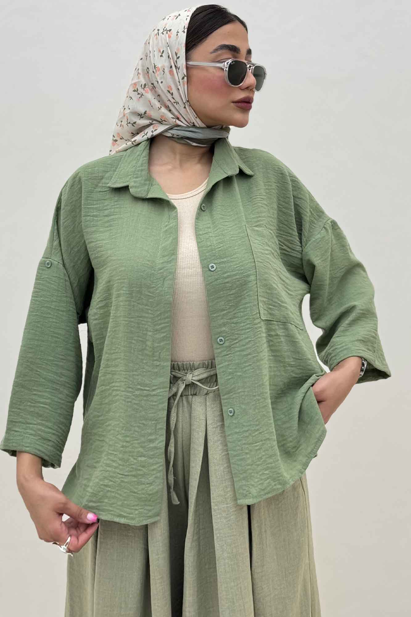 شومیز لینن زارا بغل چاک پاگن دار