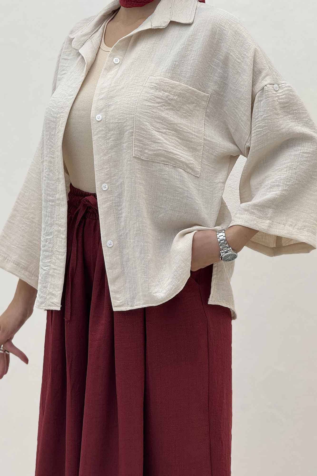 شومیز لینن زارا بغل چاک پاگن دار