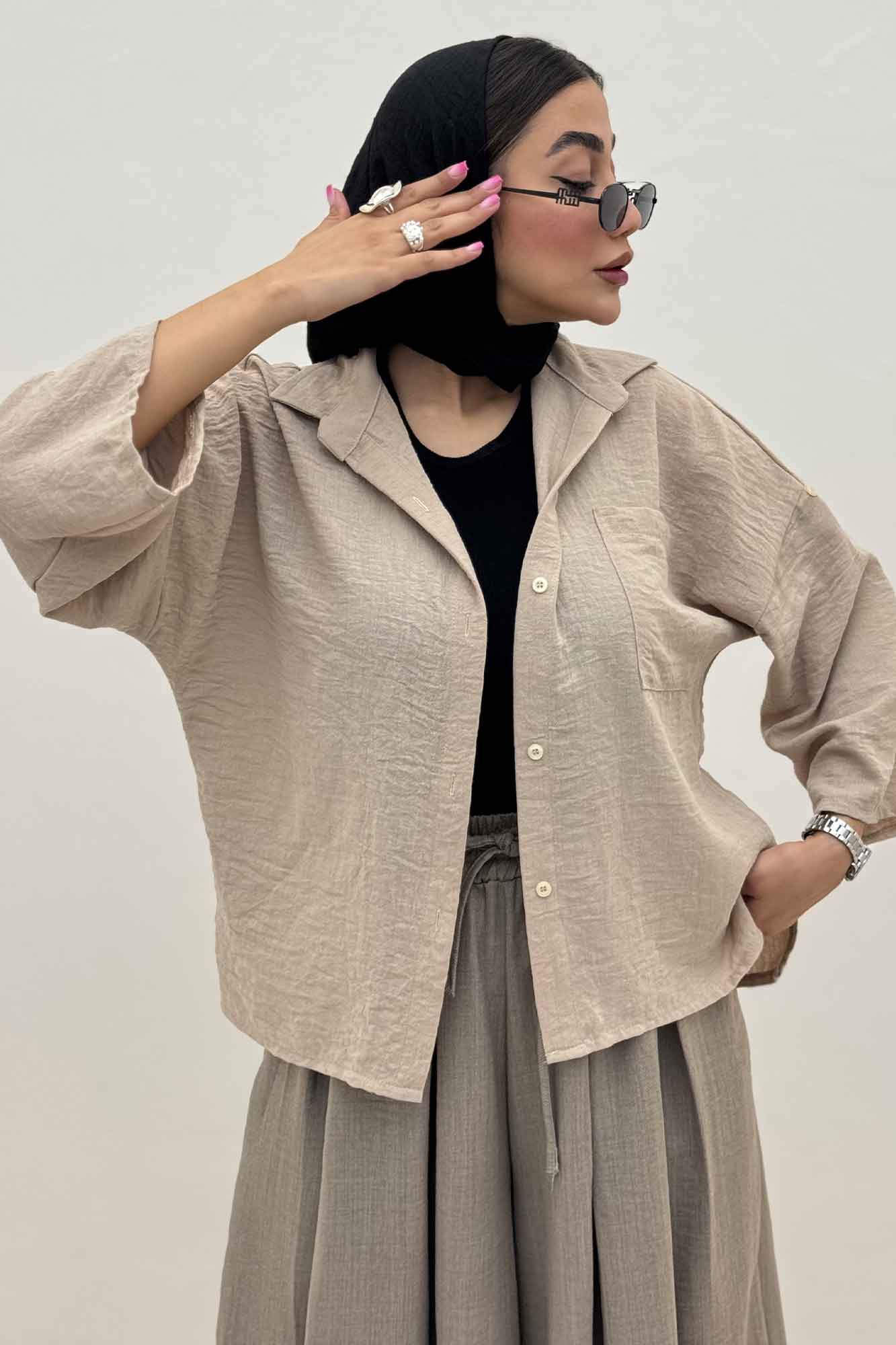 شومیز لینن زارا بغل چاک پاگن دار