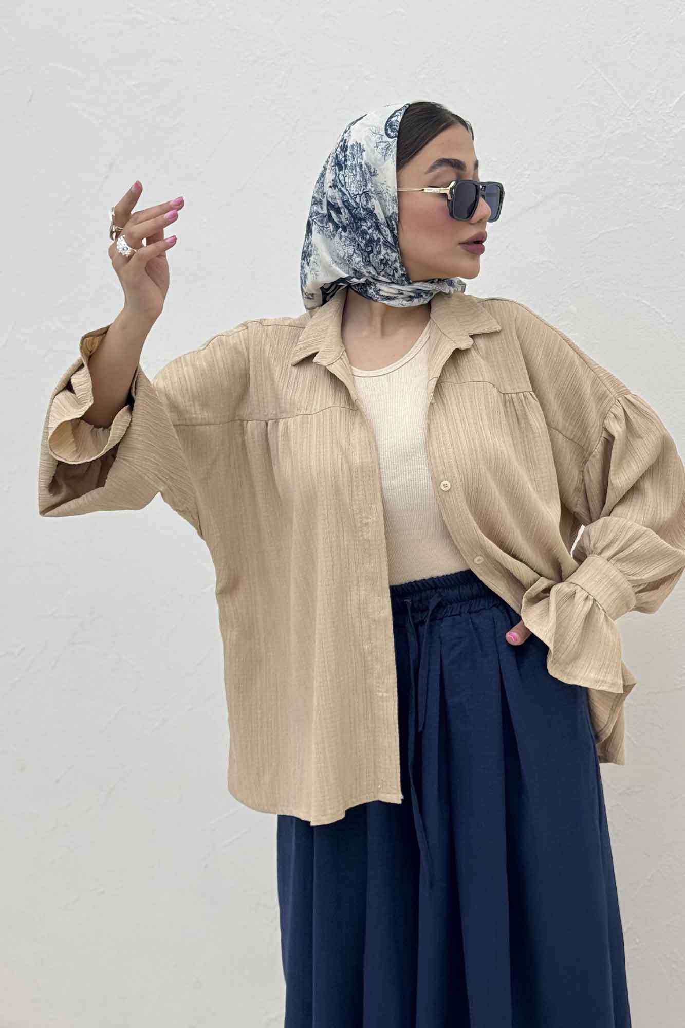 مانتو کریشه مچ چین دار