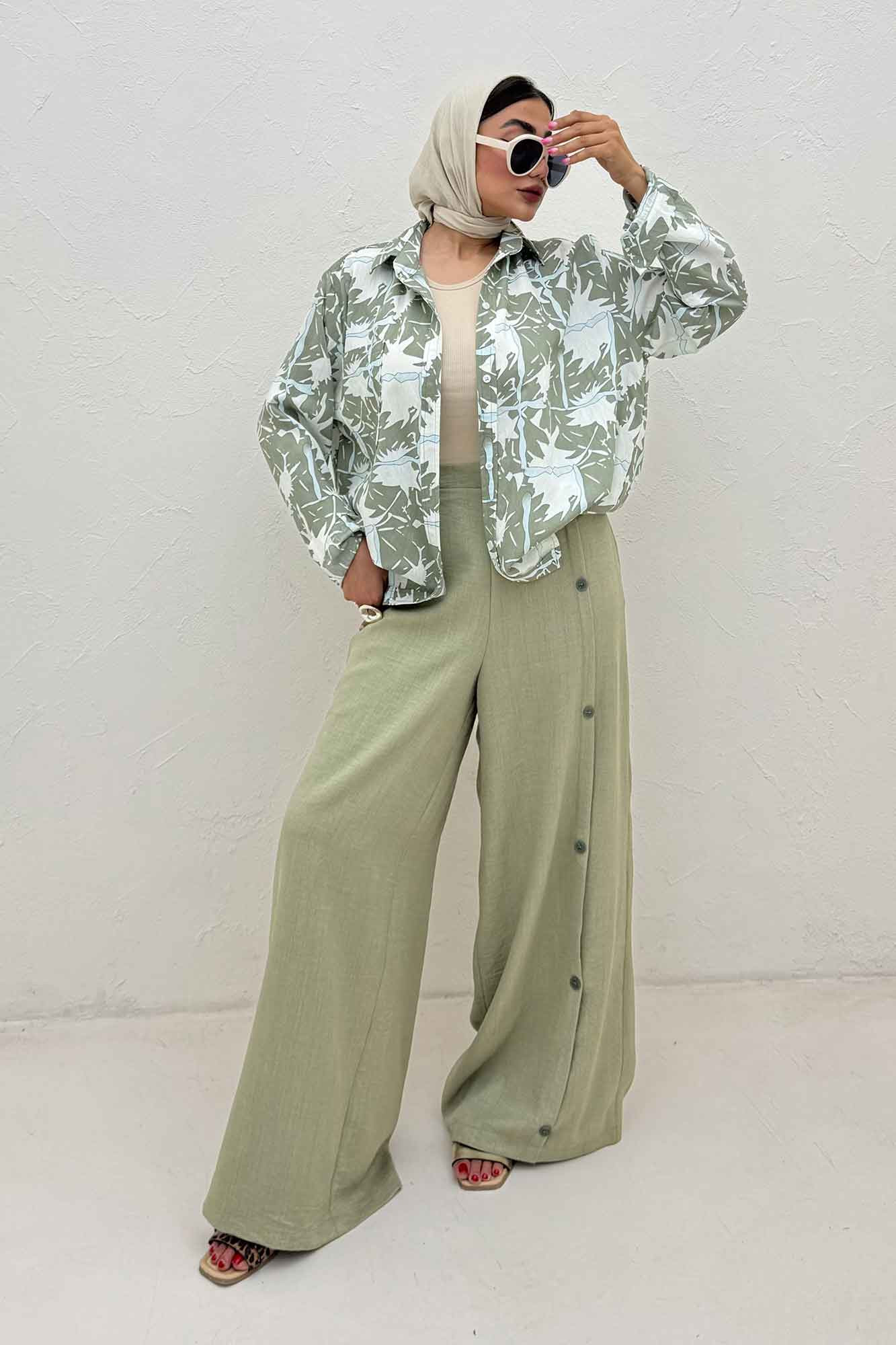 شومیز مانتویی پری طرح دار تک جیب