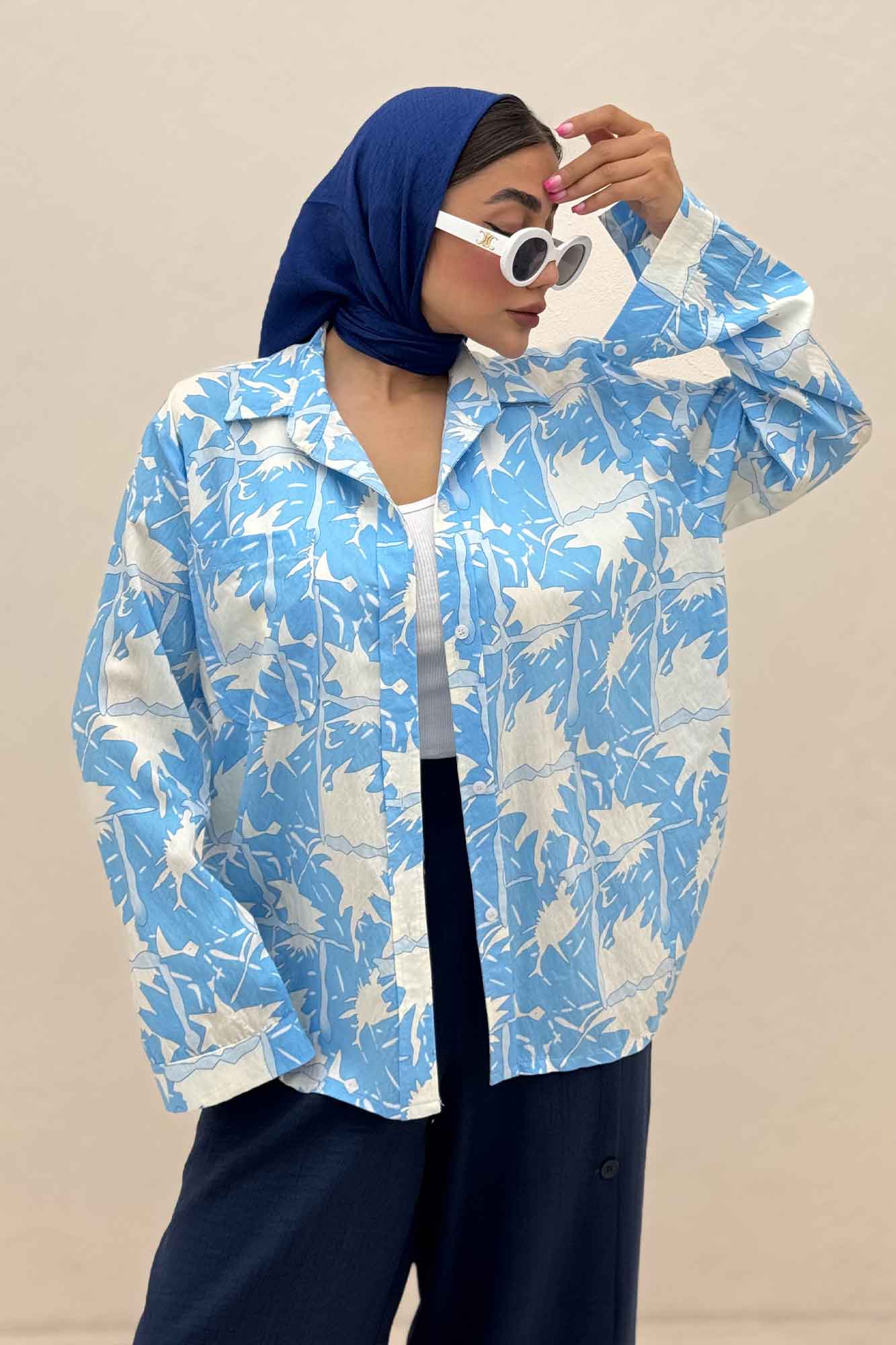 شومیز مانتویی پری طرح دار تک جیب