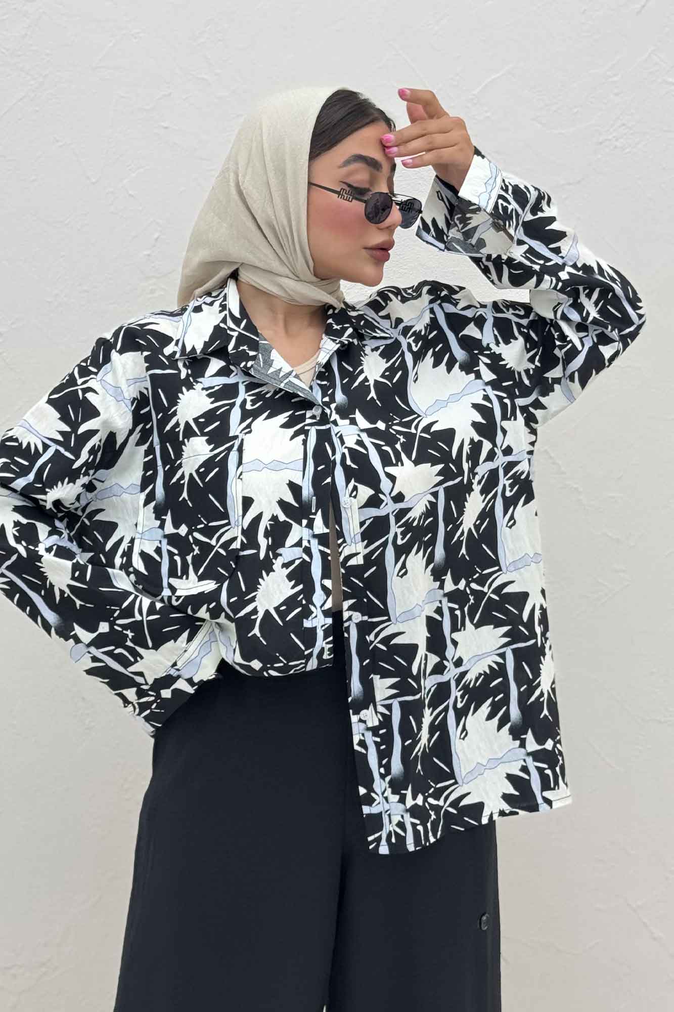 شومیز مانتویی پری طرح دار تک جیب