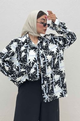 شومیز مانتویی پری طرح دار تک جیب