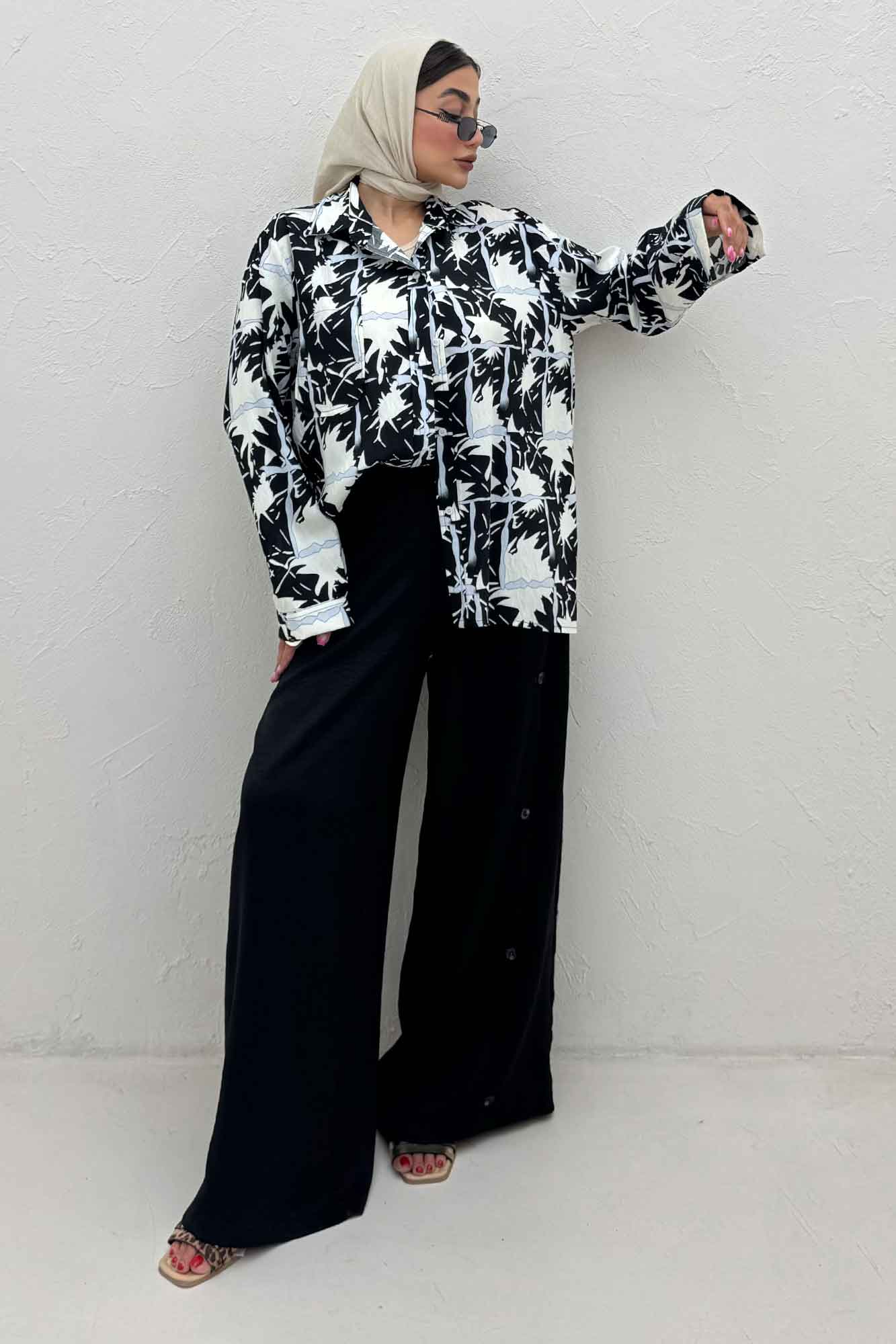 شومیز مانتویی پری طرح دار تک جیب