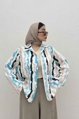 شومیز مانتویی پری طرح دار تک جیب