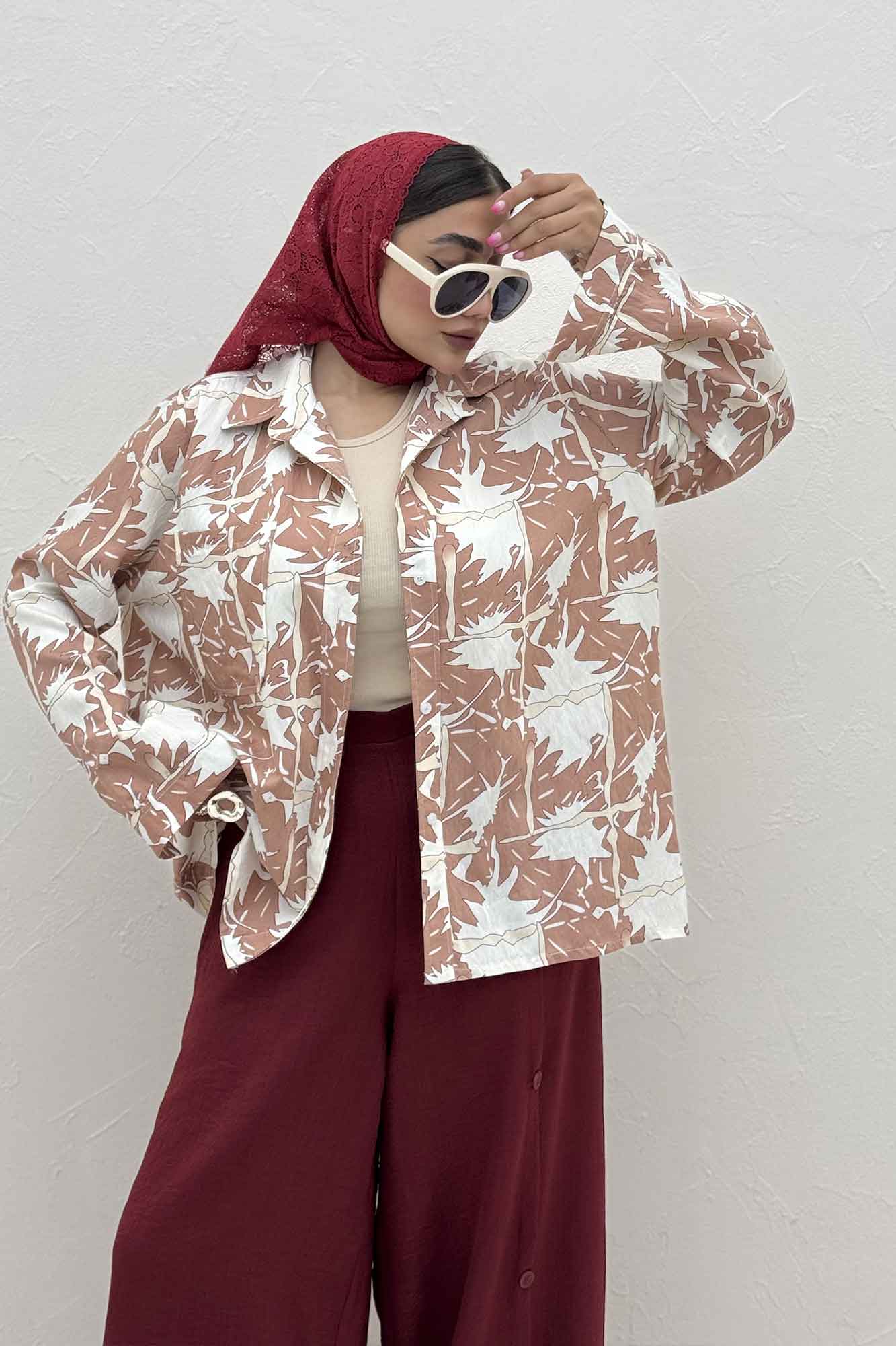 شومیز مانتویی پری طرح دار تک جیب