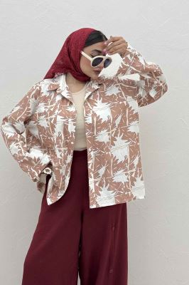 شومیز مانتویی پری طرح دار تک جیب