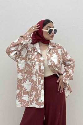 شومیز مانتویی پری طرح دار تک جیب