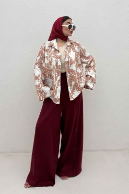 شومیز مانتویی پری طرح دار تک جیب