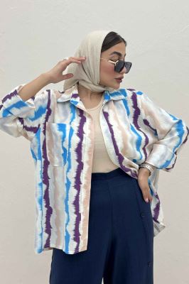 شومیز مانتویی پری طرح دار تک جیب