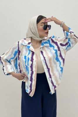 شومیز مانتویی پری طرح دار تک جیب